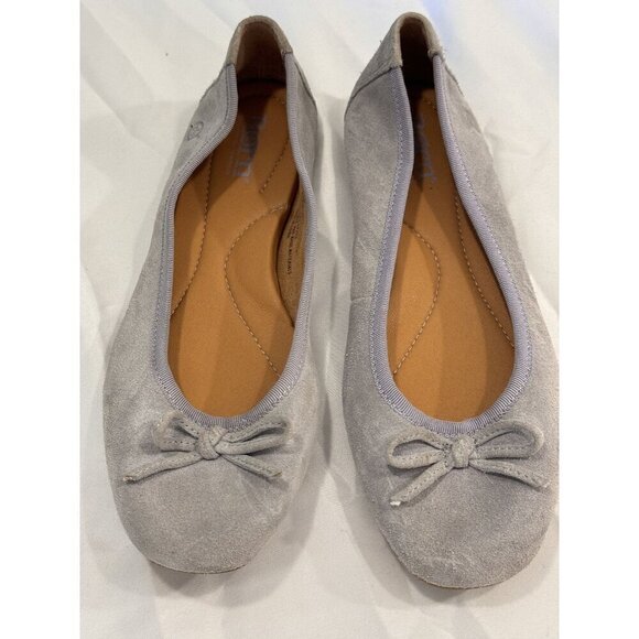 Born Suede Leather Grey Ballet Flats Size 6 EUC w/ Bow Classy and Comfortable - Picture 1 of 8